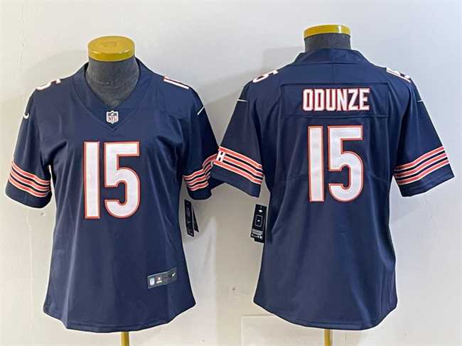 Women%27s Chicago Bears #15 Rome Odunze Navy 2024 Draft Vapor Stitched Jersey